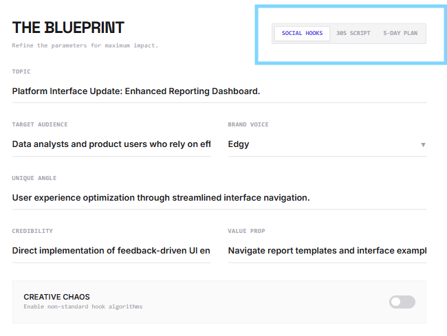 HookMaster AI Blueprint Options